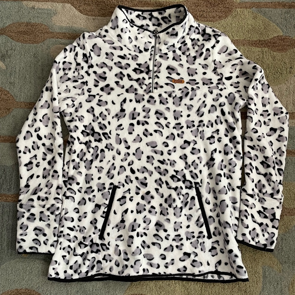 Womens animal print half zip sweatshirt.
